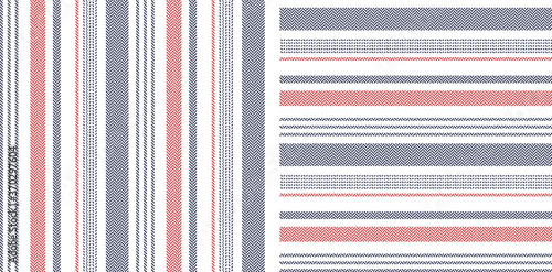 Textile pattern in blue, red, white. Herringbone textured vertical and horizontal irregular stripes background vector for modern fabric print. Abstract geometric design. photo