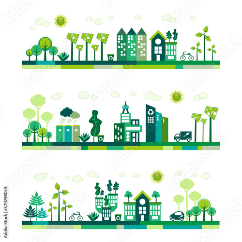 Green Eco city living concept banners.