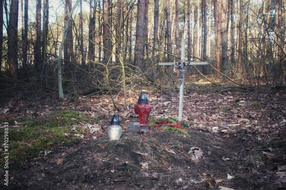 forest grave of an unknown German aviator who died in Poland during World War II forest grave of an unknown German aviator who died in Poland during World War II