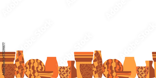 Seamless border . Pottery hobby. Handmade ceramic vases. Flat vector illustration on a white background