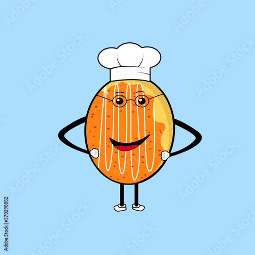 donut cake charracter with cheff hat vector illustration photo