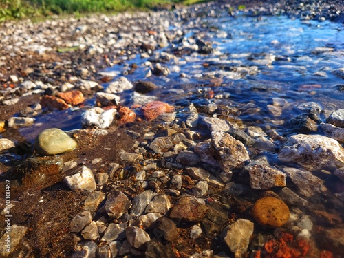 Stones and rocks under water in a stream 