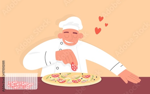 Set for online order pizza from smartphone. Flat vector color cartoon icon