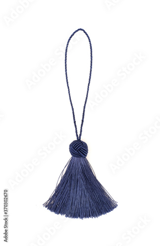 Blue silk tassel isolated on white background for creating graphic concepts