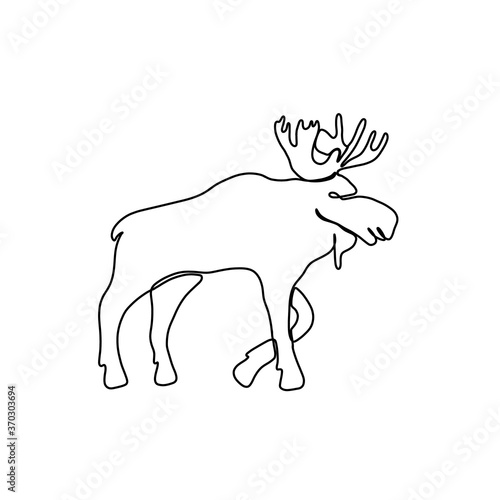 Line art illustration with a moose standing on a white background