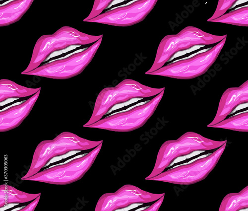 seamless pattern of realistic female lips. fashionable makeup, pink lip gloss, kiss in realistic style. vector illustration for paper, design, your ideas.