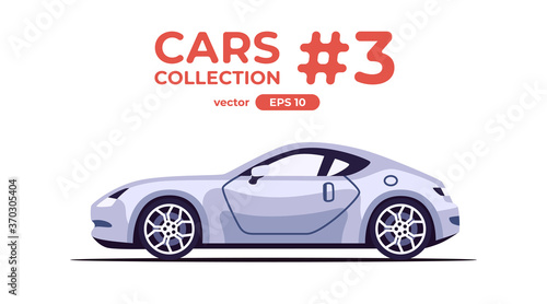 Car isolated on white background. Flat style eps10 illustration. Vehicle set. Side view. Simple modern design. Icons collection. Silver gray color supercar sedan.