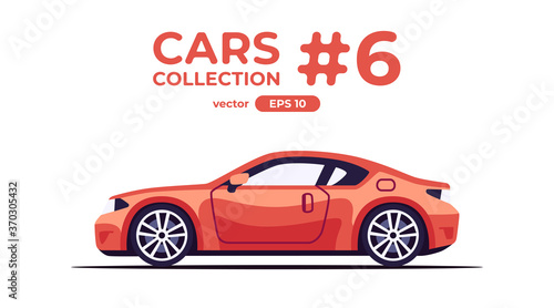 Car isolated on white background. Flat style eps10 illustration. Vehicle set. Side view. Simple modern design. Icons collection. Red color sedan.