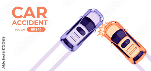 Car broken down. Accident on the road. Flat style eps10 illustration. Hatchback vehicle with open hood. Side view. Simple modern design. Icons collection.
