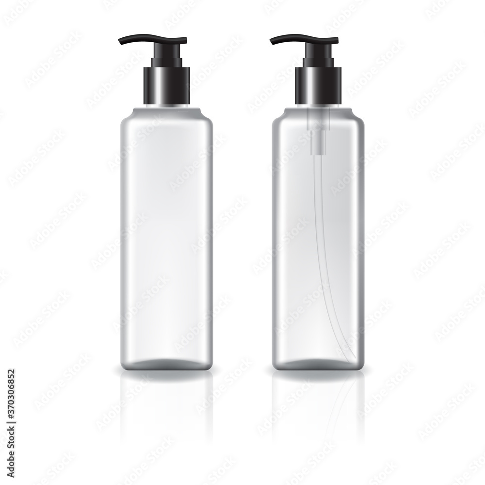 white and clear square cosmetic bottle with black pump head for beauty or healthy product. white and clear square cosmetic bottle with black pump head for beauty or healthy product.