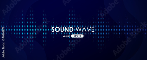 Sound wave. Digital music equalizer. Beautiful abstract minimal background. Simple modern style. Blue neon color. Pulse line. Volume. Flat style vector illustration.