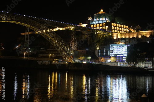 Portugal, beautiful night cityscape at the river side of Porto