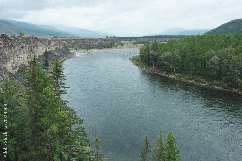 View of the Oka river in the Eastern Sayan mountains, Russia