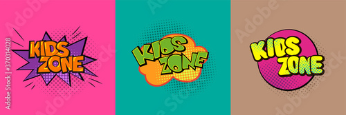 Kid zone vector banners. Set of logo, background for children playground