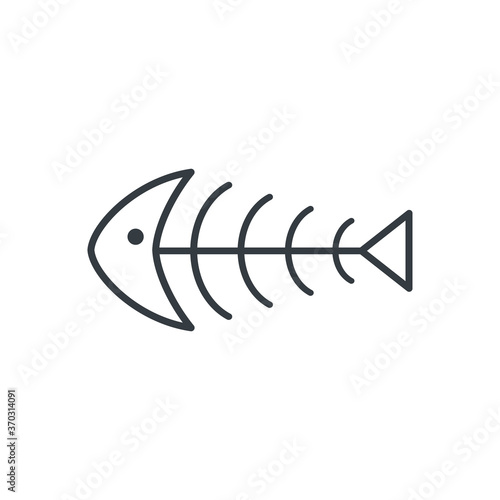 Fish bone vector icon outline isolated on white. Fish black skull and skeleton line symbol. 