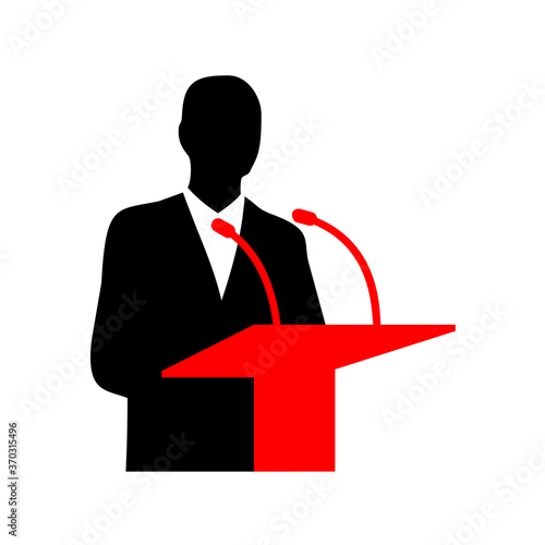 Speaker (lecturer) with pedestal and microphone - vector icon illustration