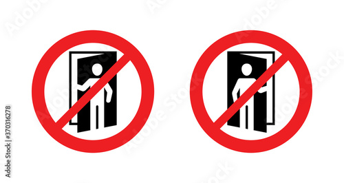 No entry sign for private forbidden territory - crossed oud man opening the door - isolated vector prohibited information