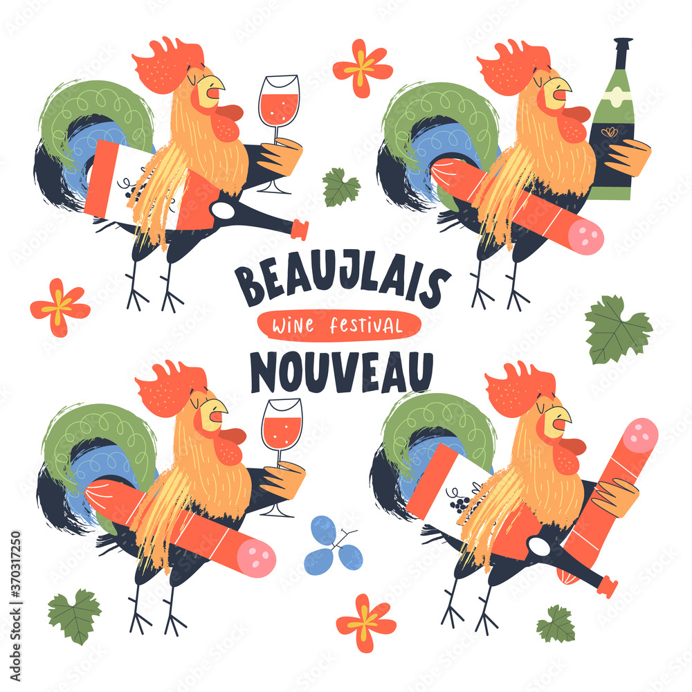 Beaujolais Nouveau, a festival of young wine in France. Vector illustration, poster, invitation