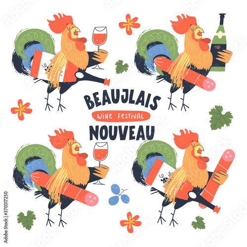 Beaujolais Nouveau, a festival of young wine in France. Vector illustration, poster, invitation.