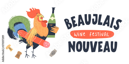 Beaujolais Nouveau, a festival of young wine in France. Vector illustration, poster, invitation.