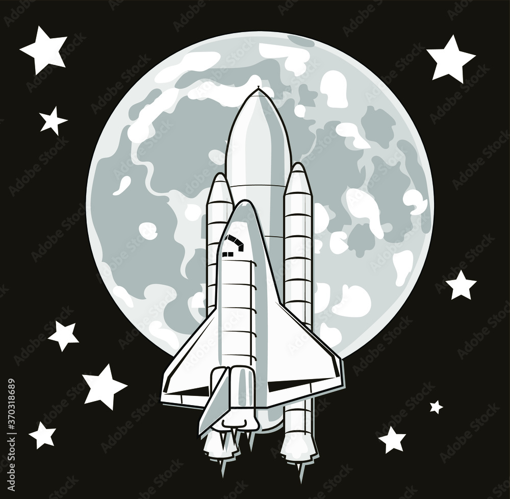 Naklejka premium Space travel to the moon. Shuttle rocket launch. Space exploration concept. Elements of this image furnished by NASA.