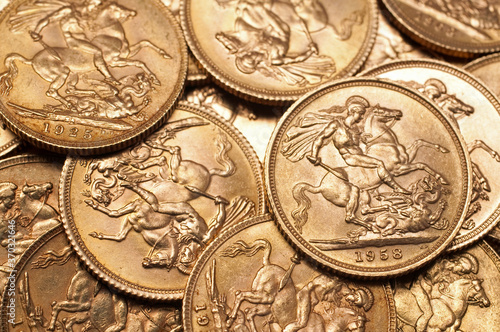 Background of British gold sovereign coins