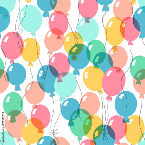Birthday party seamless pattern with colorful balloons on white background