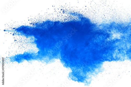 Blue powder particle splash isolated on white  background. © piyaphong
