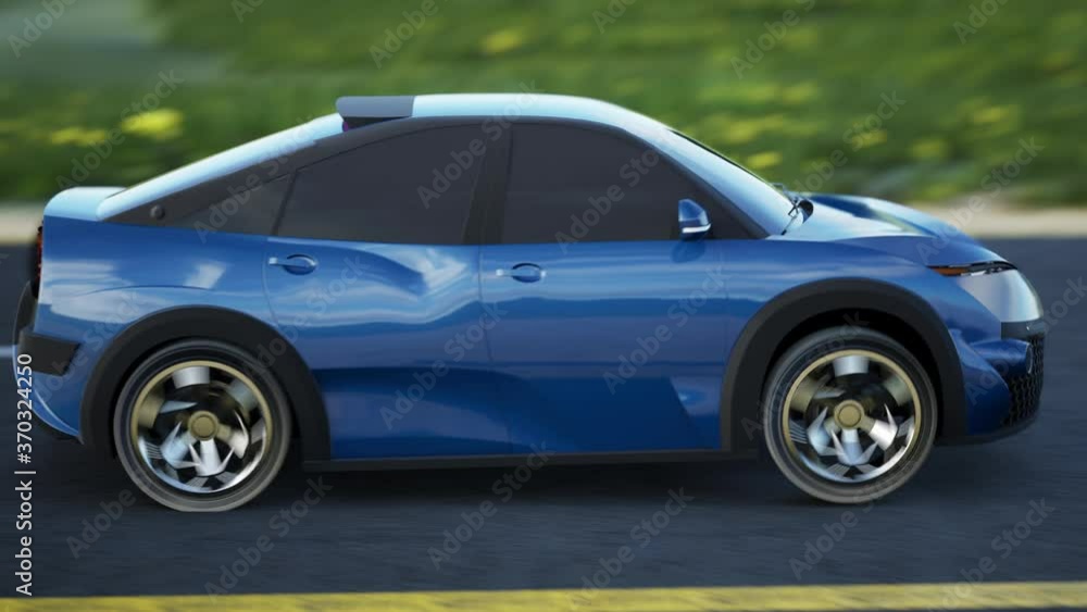 Modern SUV starts moving on the road. 3D rendering. Modern SUV starts moving on the road. 3D rendering.
