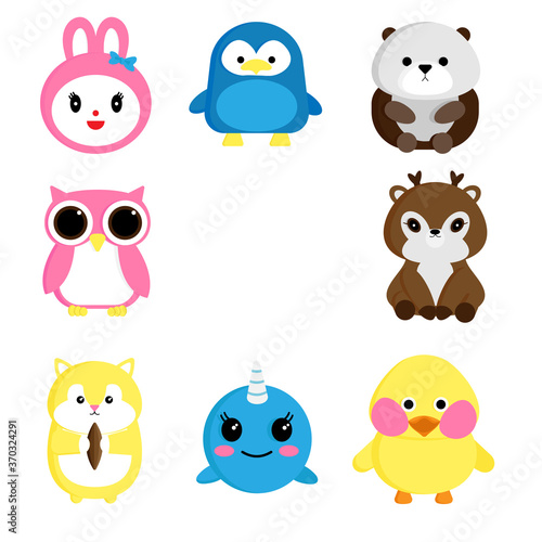 Vector illustration with white background,  collection of cute cartoon animals