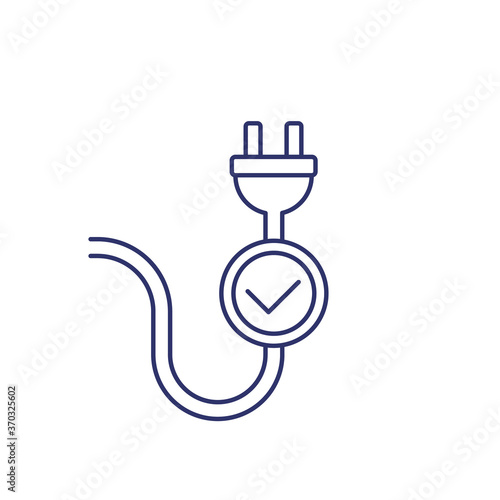 electric plug and check mark line icon