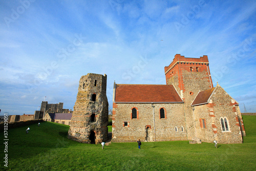England, Saint Mary de Castro church and roman lighthouse of Dover castle.