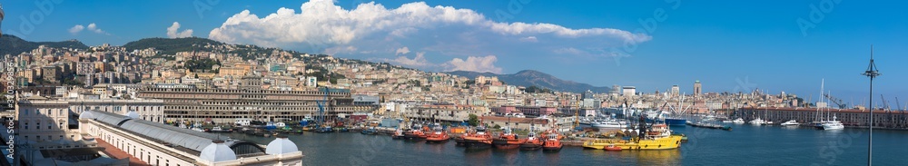 Panoramic view of Genoa from the cruise terminal, Genoa, Italy