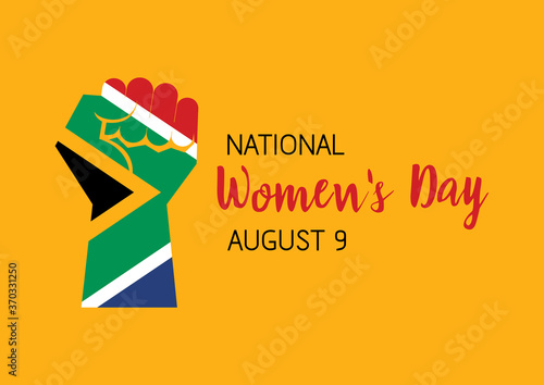 National Women's Day August 9 vector. Flag of South Africa in the shape of a clenched fist vector. Hand with South African flag icon. Fist raised in protest vector. South African holiday, August 9