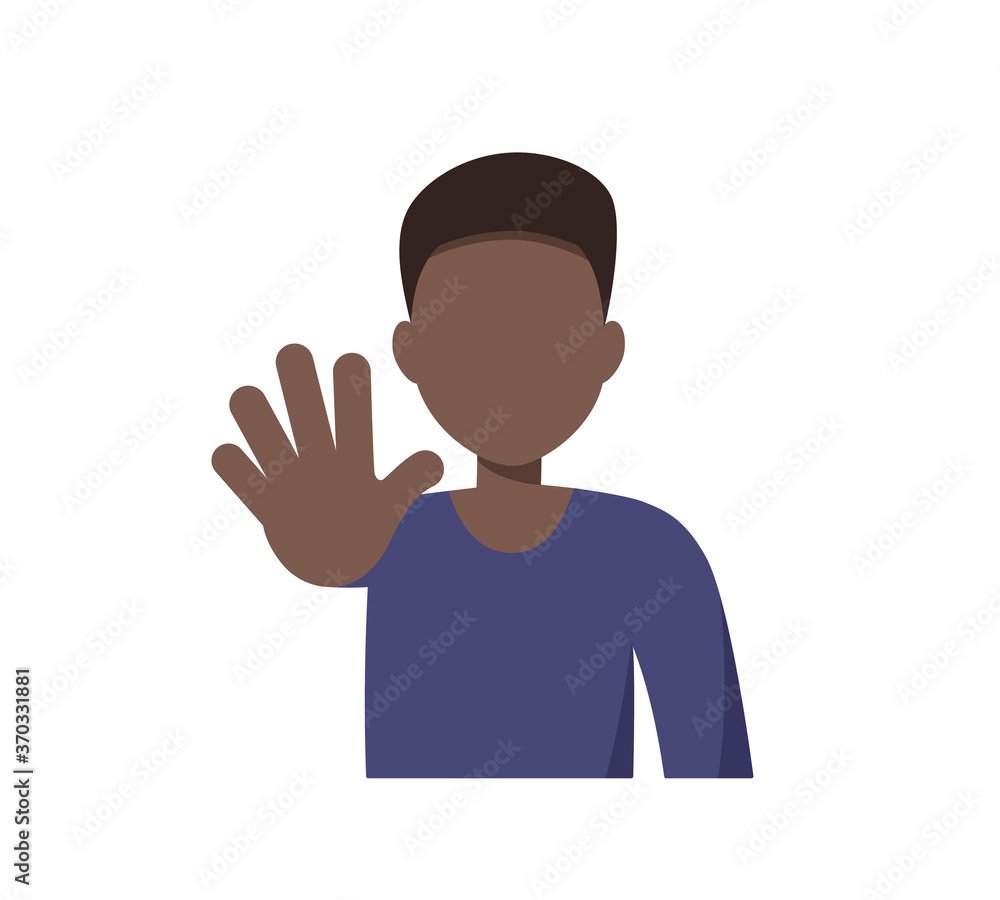 African american man with stop hand gesture. Deny concept. Vector flat isolated African american man with stop hand gesture. Deny concept. Vector flat isolated