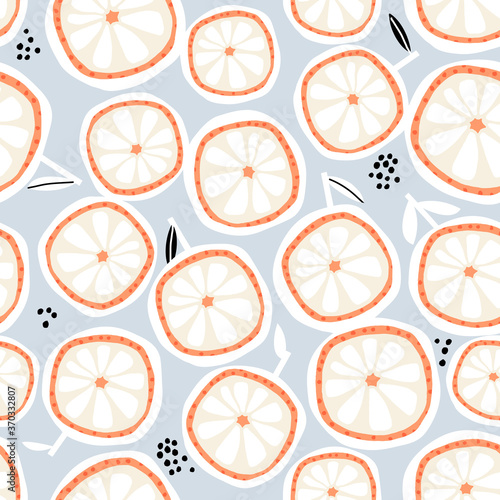 Seamless fruit pattern with oranges slices. Abstract summer fruit background. Great for fabric, textile, apparel. Vector illustration
