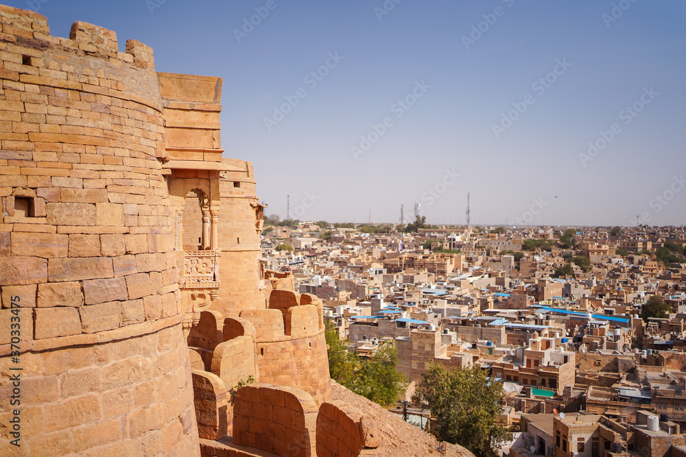 View of Jaisalmer Fort walls and town below