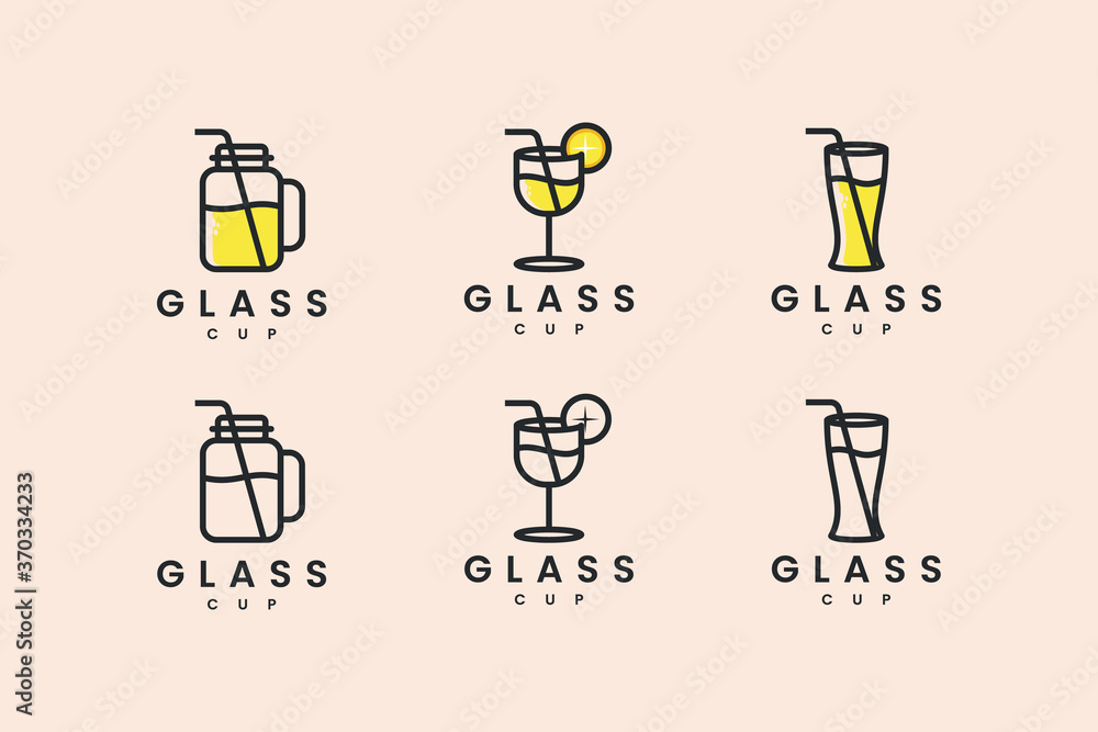set glass cup with line concept logo design inspiration set glass cup with line concept logo design inspiration