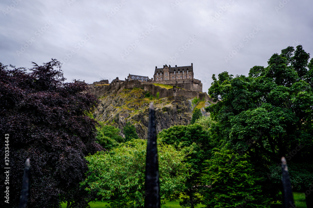 View of old Edinburgh, Scotland from Princes Street Gardens