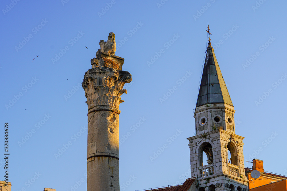 Cathedral of St. Anastasia and historical pillar in the old town of Zadar, Croatia
