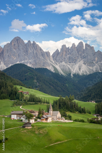 Panorama of Santa Maddalena village and Church.