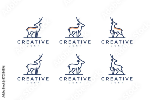 set animal deer with line art logo design inspiration