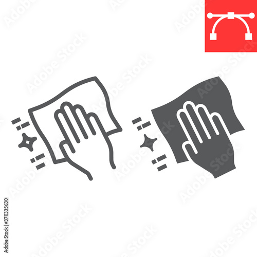Hand with cleaning napkin line and glyph icon, hygiene and disinfection, wipe surface sign vector graphics, editable stroke linear icon, eps 10.