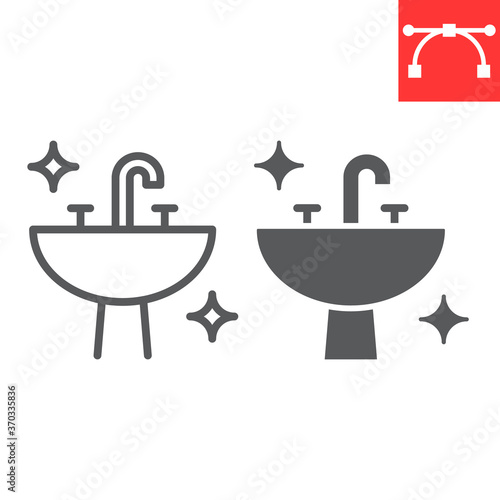 Washbasin line and glyph icon, hygiene and bathroom, disinfection sink sign vector graphics, editable stroke linear icon, eps 10.