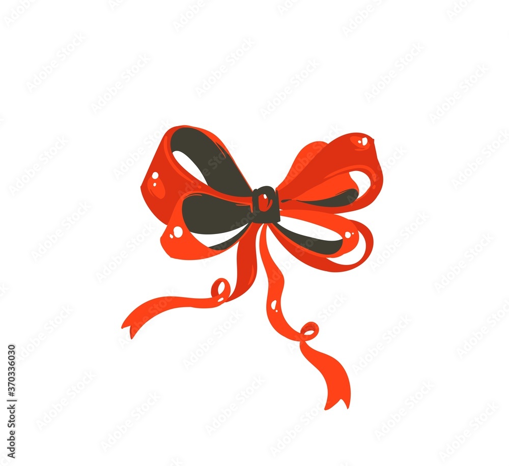 Hand drawn vector abstract fun Merry Christmas time cartoon card with cute illustration of red silk bow isolated on white background Hand drawn vector abstract fun Merry Christmas time cartoon card with cute illustration of red silk bow isolated on white background