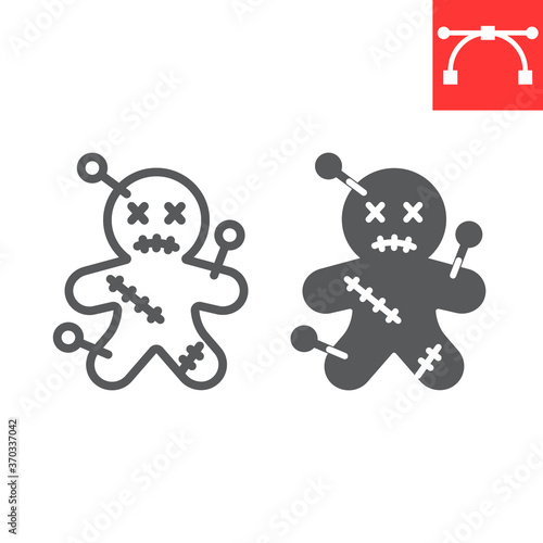 Voodoo doll line and glyph icon, halloween and scary, voodoo doll sign vector graphics, editable stroke linear icon, eps 10.