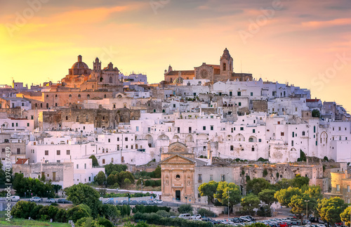 Ostuni city in sunset. White town of Apulia region, South Italy
