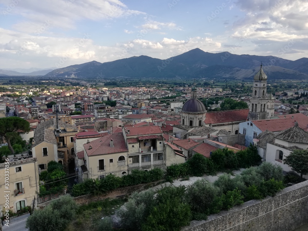 Venafro, Italy - August 7, 2020: panorama of the city of Venafro in the province of Isernia from the top of the Pandone castle