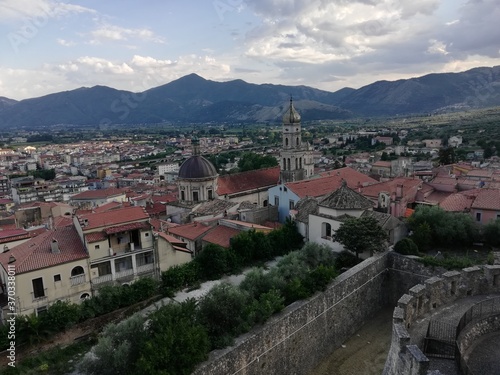 Venafro, Italy - August 7, 2020: panorama of the city of Venafro in the province of Isernia from the top of the Pandone castle