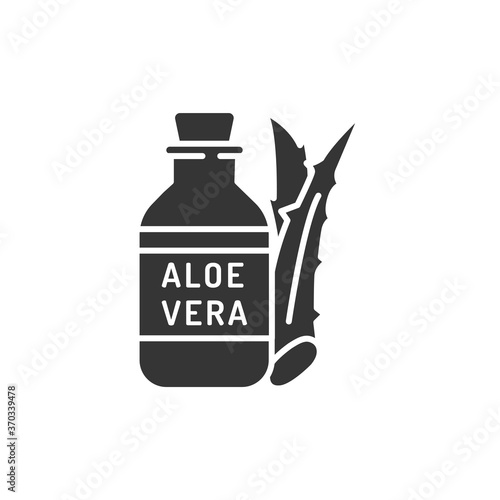 Aloe oil black glyph icon. Oil made from aloe. Viscous liquid. Moisturizes and nourishes the skin. Skincare. Also used for massage
